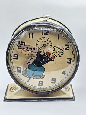 Rare 1930's New Haven Co Popeye Kings Feature Alarm Clock Working Litho Graphics